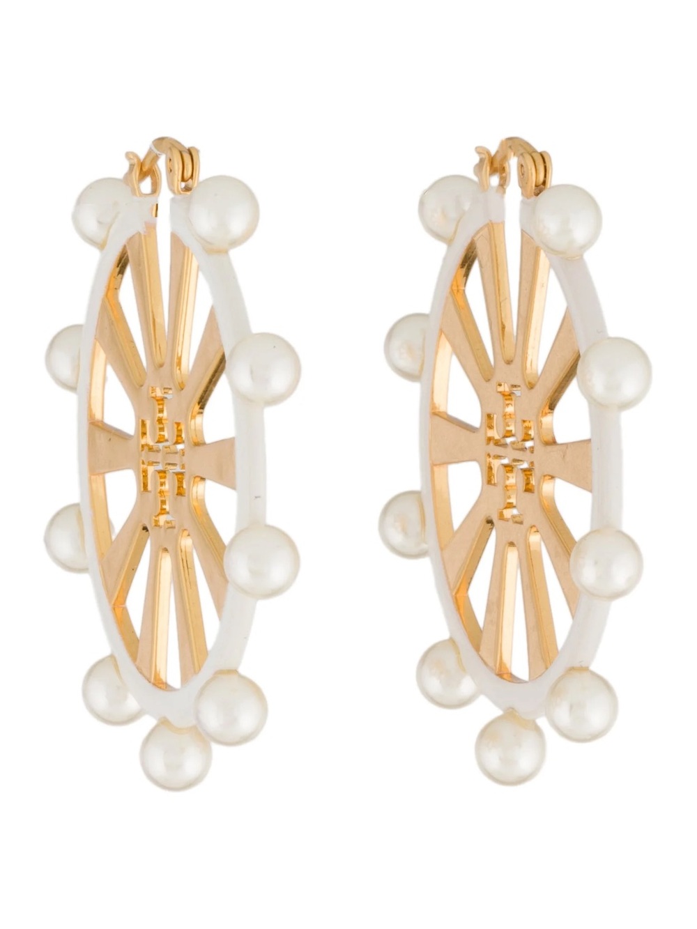 NWT Tory Burch Britton Pearl Cut Hoop Earrings